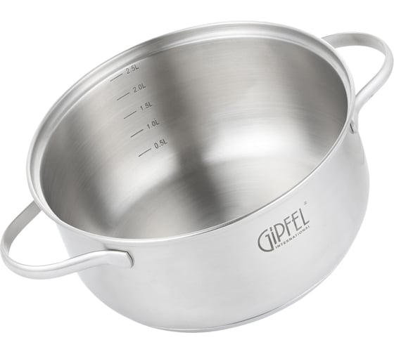 Кастрюля GIPFEL AZALEA 20x9.5 см/2.5 л, со стеклянной крышкой, с индукционным капсульным дном, нержавеющая сталь 18/10, 0.5 мм 51060