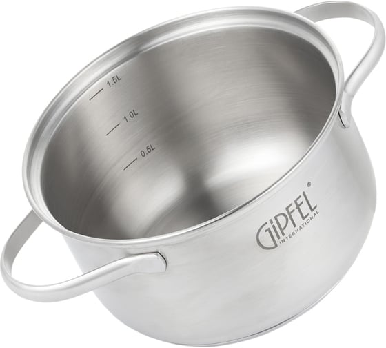 Кастрюля GIPFEL AZALEA 16x9.5 см/1.5 л, со стеклянной крышкой, с индукционным капсульным дном, нержавеющая сталь 18/10, 0.5 мм 51059