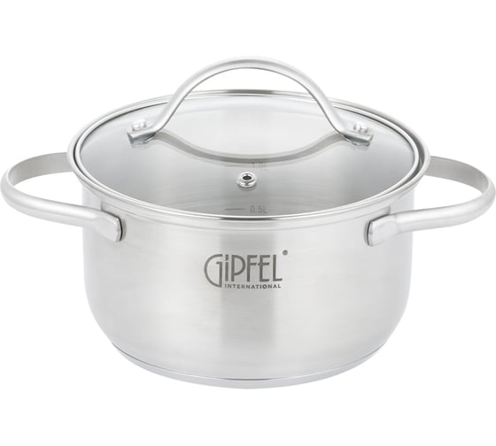 Кастрюля GIPFEL AZALEA 16x9.5 см/1.5 л, со стеклянной крышкой, с индукционным капсульным дном, нержавеющая сталь 18/10, 0.5 мм 51059