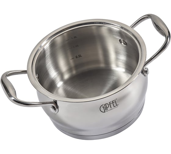 Кастрюля GIPFEL CANTATA 16x9 см/1.8 л, со стеклянной крышкой, с индукционным капсульным дном, нержавеющая сталь 18/10, 0.7 мм/6 мм 1262