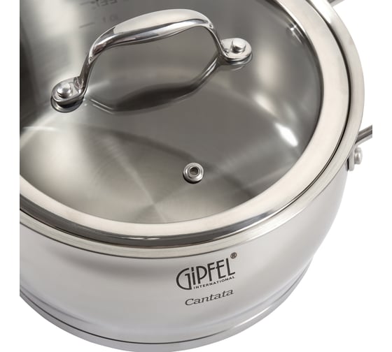 Кастрюля GIPFEL CANTATA 18x10 см/2.8 л, со стеклянной крышкой, с индукционным капсульным дном, нержавеющая сталь 18/10, 0.7 мм/6 мм 1263