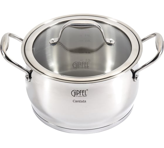 Кастрюля GIPFEL CANTATA 20x12 см/3.7 л, со стеклянной крышкой, с индукционным капсульным дном, нержавеющая сталь 18/10, 0.7 мм/6 мм 1264