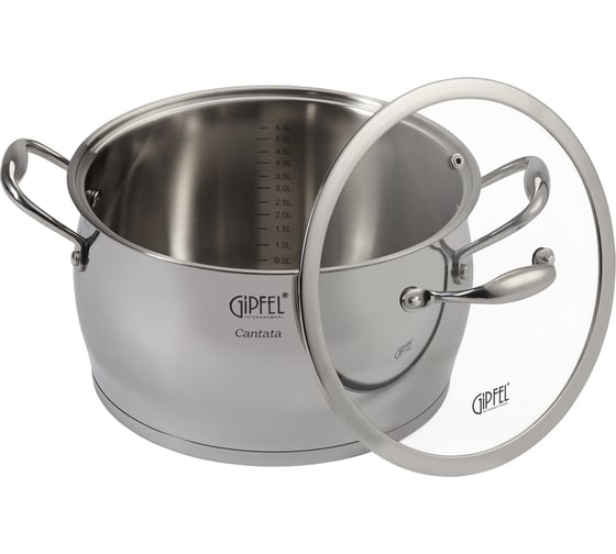 Кастрюля GIPFEL CANTATA 24x14 см/6 л, со стеклянной крышкой, с индукционным капсульным дном, нержавеющая сталь 18/10, 0.7 мм/6 мм 1265