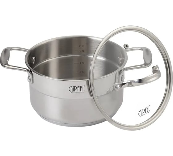 Кастрюля GIPFEL GALA 18x10 см/2.3 л, со стеклянной крышкой, с индукционным капсульным дном, нержавеющая сталь 18/10, 0.7 мм/4 мм 1273
