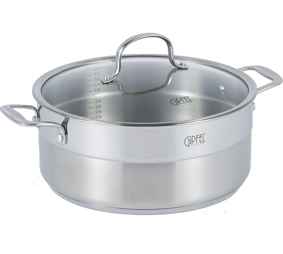 Кастрюля GIPFEL GALA 28x12 см/7 л, со стеклянной крышкой, с индукционным капсульным дном, нержавеющая сталь 18/10, 0.7 мм 2276 1