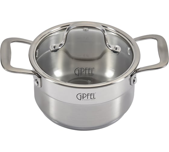 Кастрюля GIPFEL GALA 16x9 см/1.5 л, со стеклянной крышкой, с индукционным капсульным дном, нержавеющая сталь 18/10, 0.7 мм/4 мм 1272