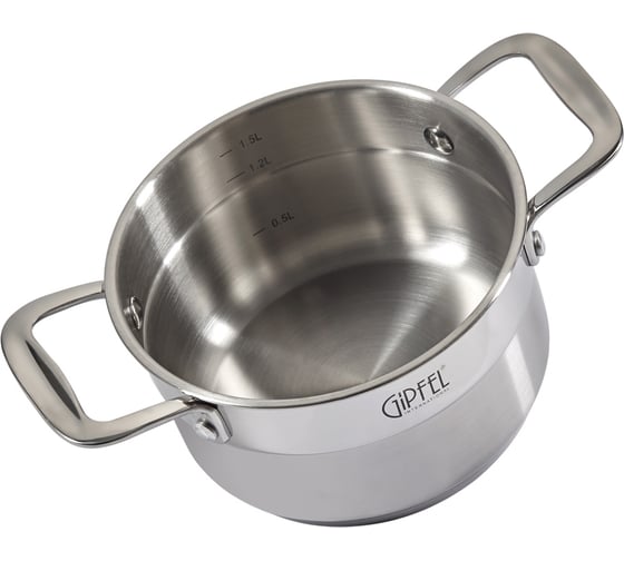 Кастрюля GIPFEL GALA 16x9 см/1.5 л, со стеклянной крышкой, с индукционным капсульным дном, нержавеющая сталь 18/10, 0.7 мм/4 мм 1272