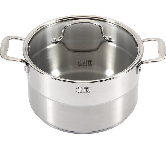 Кастрюля GIPFEL GALA 24x14 см/6 л, со стеклянной крышкой, с индукционным капсульным дном, нержавеющая сталь 18/10, 0.7 мм/4 мм 1275