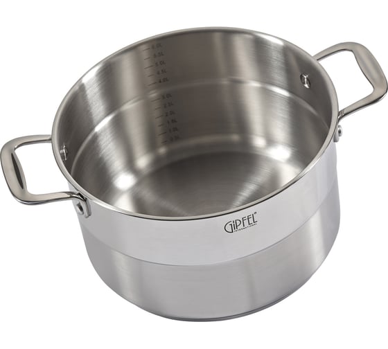 Кастрюля GIPFEL GALA 24x14 см/6 л, со стеклянной крышкой, с индукционным капсульным дном, нержавеющая сталь 18/10, 0.7 мм/4 мм 1275