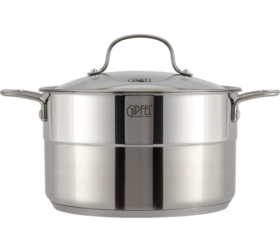 Кастрюля GIPFEL GALA 24x14 см/6 л, со стеклянной крышкой, с индукционным капсульным дном, нержавеющая сталь 18/10, 0.7 мм/4 мм 1275