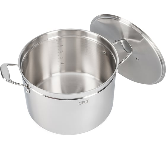 Кастрюля GIPFEL GRANDE 14 л/30x20 см, со стальной крышкой, с капсульным дном, нержавеющая сталь 18/10, 0.7 мм 51703