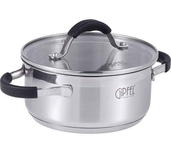 Кастрюля GIPFEL METROPOLE 16x7.5 см/1.5 л, со стеклянной крышкой, с индукционным капсульным дном, нержавеющая сталь 18/10, силикон, 0.6 мм 1732 1