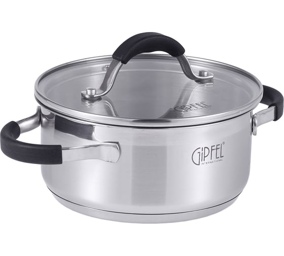 Кастрюля Gipfel METROPOLE 16x7,5см/1,25л со стеклянной крышкой, с индукционным капсульным дном. Материал: нерж. сталь 18/10, силикон. Толщина: 0,6мм 1732 1