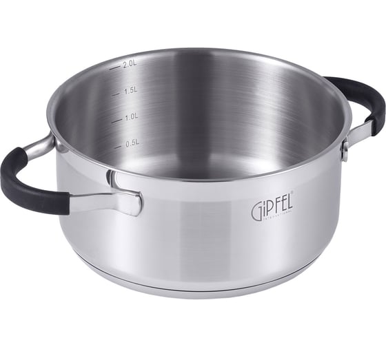 Кастрюля GIPFEL METROPOLE 18x8.5 см/2 л, со стеклянной крышкой, с индукционным капсульным дном, нержавеющая сталь 18/10, силикон, 0.6 мм 1733