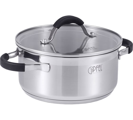 Кастрюля GIPFEL METROPOLE 18x8.5 см/2 л, со стеклянной крышкой, с индукционным капсульным дном, нержавеющая сталь 18/10, силикон, 0.6 мм 1733