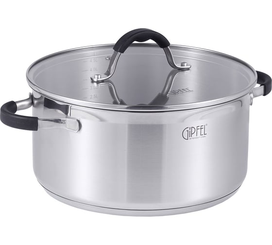 Кастрюля GIPFEL METROPOLE 24x11.5 см/5.2 л, со стеклянной крышкой, с индукционным капсульным дном, нержавеющая сталь 18/10, 0.6 мм 1735