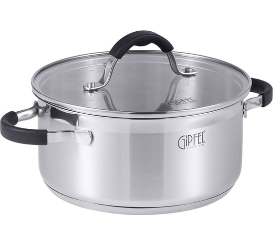 Кастрюля GIPFEL METROPOLE 20x9.5 см/2.5 л, со стеклянной крышкой, с индукционным капсульным дном, нержавеющая сталь 18/10, силикон, 0.6 мм 1734 1