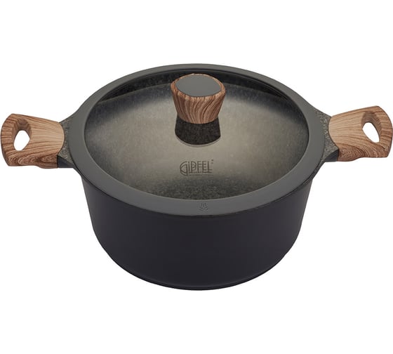 Кастрюля GIPFEL OLIVER 24x11.5 см/4.3 л, из литого алюминия, с индукционным дном, со стеклянной крышкой, c бакелитовой ручкой, с покрытием Soft-touch, 2.0/4.7 мм 0572 1