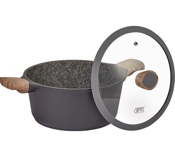 Кастрюля GIPFEL OLIVER 24x11.5 см/4.3 л, из литого алюминия, с индукционным дном, со стеклянной крышкой, c бакелитовой ручкой, с покрытием Soft-touch, 2.0/4.7 мм 0572