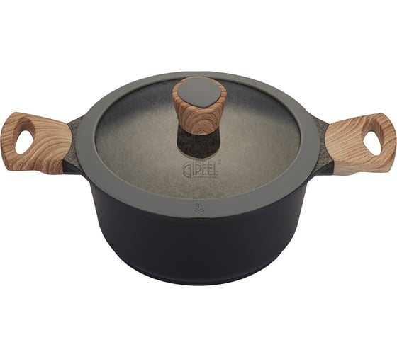 Кастрюля GIPFEL OLIVER 20x9.5 см, из литого алюминия, с индукционным дном, со стеклянной крышкой, c бакелитовой ручкой, с покрытием Soft-touch, 2.0/4.7 мм 0571 1
