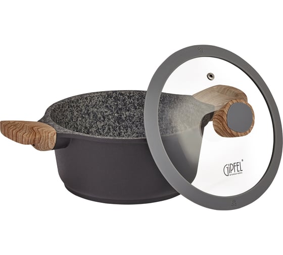 Кастрюля GIPFEL OLIVER 20x9.5 см, из литого алюминия, с индукционным дном, со стеклянной крышкой, c бакелитовой ручкой, с покрытием Soft-touch, 2.0/4.7 мм 0571