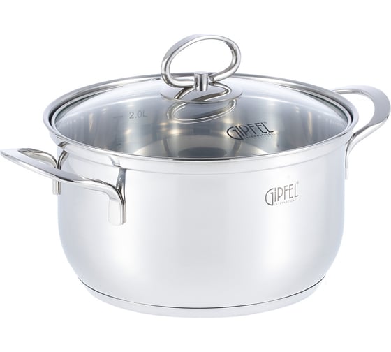 Кастрюля GIPFEL SOFIA 2.2 л, со стеклянной крышкой, с индукционным капсульным дном, нержавеющая сталь 18/10, 0.5 м 2317 1