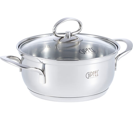Кастрюля GIPFEL SOFIA 1.1 л, со стеклянной крышкой, с индукционным капсульным дном, нержавеющая сталь 18/10, 0.5 мм 2316