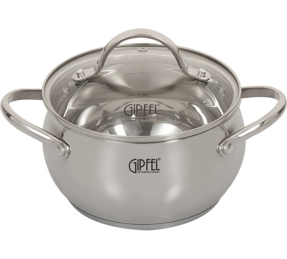 Кастрюля GIPFEL TERZA 16x9 см/1.8 л, со стеклянной крышкой, с индукционным капсульным дном, нержавеющая сталь 18/10, 0.6 мм/3 мм 1292