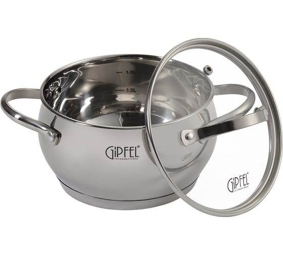 Кастрюля GIPFEL TERZA 16x9 см/1.8 л, со стеклянной крышкой, с индукционным капсульным дном, нержавеющая сталь 18/10, 0.6 мм/3 мм 1292