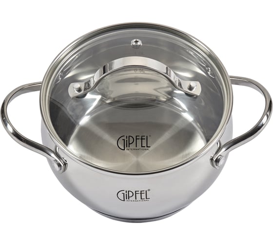 Кастрюля GIPFEL TERZA 16x9 см/1.8 л, со стеклянной крышкой, с индукционным капсульным дном, нержавеющая сталь 18/10, 0.6 мм/3 мм 1292