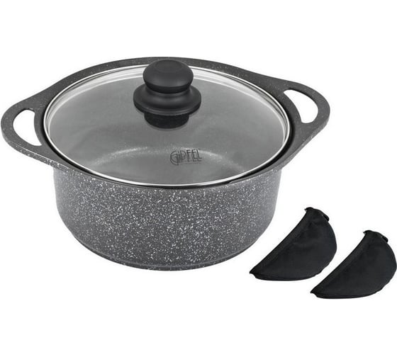 Кастрюля GIPFEL ZENIT 22x10.8 см/3.4 л, из литого алюминия, со стеклянной крышкой, с индукционным дном и прихватками, 2.0/5.0 мм 0509 1