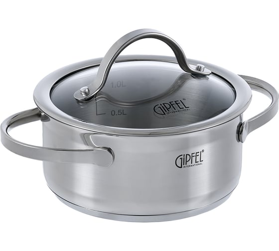 Кастрюля GIPFEL VICTORY 16x7.5 см/1.1 л, со стеклянной крышкой, с капсульным дном, нержавеющая сталь 18/10 1366 1