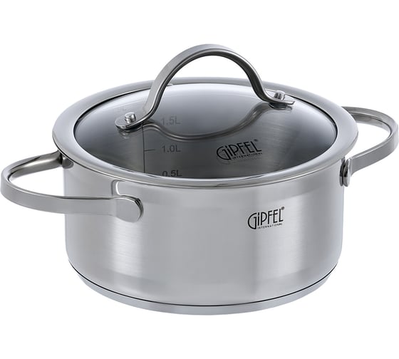 Кастрюля GIPFEL VICTORY 18x8.5 см/2.1 л, со стеклянной крышкой, с капсульным дном, нержавеющая сталь 18/10 1367