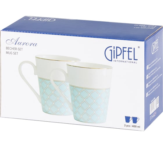 Набор кружек GIPFEL AURORA 400 мл, 2 шт., костяной фарфор, белый с голубым 42868