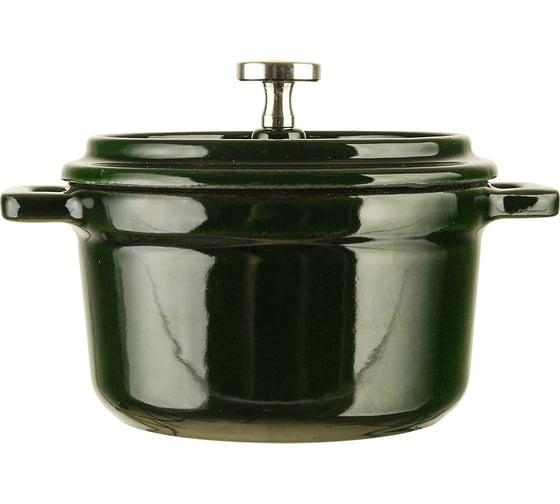 Кокотница GIPFEL MAJOLICA 10x6см, 0.3л из чугуна с эмалированным покрытием с крышкой. Цвет: темно-зеленый. 51090