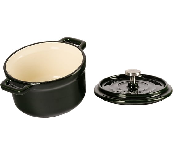 Кокотница GIPFEL MAJOLICA 10x6см, 0.3л из чугуна с эмалированным покрытием с крышкой. Цвет: темно-зеленый. 51090