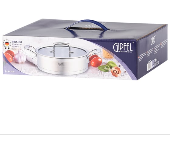 Сотейник GIPFEL PRESTIGE 24x6.5 см/2.7 л, со стеклянной крышкой, с индукционным капсульным дном, нержавеющая сталь 18/10, 0.7 мм/5 мм 1230