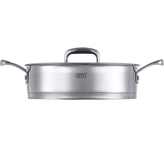 Сотейник GIPFEL PRESTIGE 26x7 см/3.7 л, со стеклянной крышкой, с индукционным капсульным дном и антипригарным покрытием Whitford Excalibur, нержавеющая сталь 18/10, 0.7 мм 52008