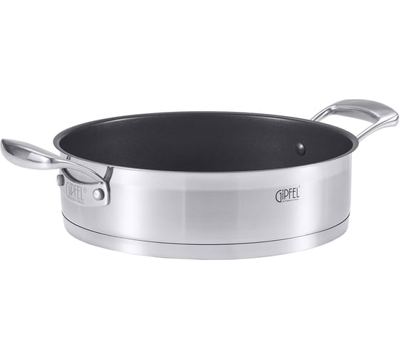 Сотейник GIPFEL PRESTIGE 26x7 см/3.7 л, со стеклянной крышкой, с индукционным капсульным дном и антипригарным покрытием Whitford Excalibur, нержавеющая сталь 18/10, 0.7 мм 52008