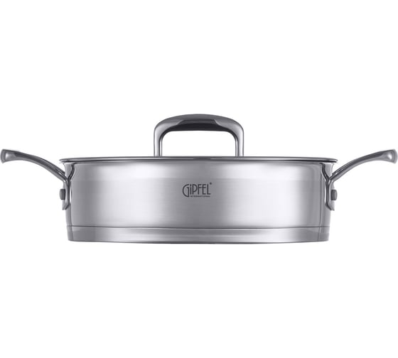 Сотейник GIPFEL PRESTIGE 24x6.5 см/2.9 л, со стеклянной крышкой, с индукционным капсульным дном и антипригарным покрытием Whitford Excalibur, нержавеющая сталь 18/10, 0.7 мм 52007