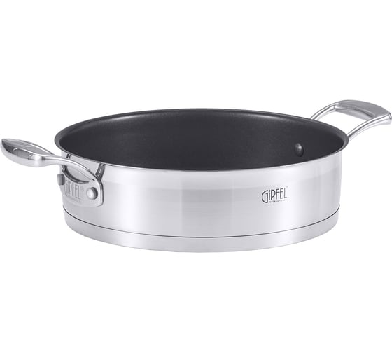 Сотейник GIPFEL PRESTIGE 24x6.5 см/2.9 л, со стеклянной крышкой, с индукционным капсульным дном и антипригарным покрытием Whitford Excalibur, нержавеющая сталь 18/10, 0.7 мм 52007