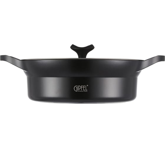 Сотейник GIPFEL AZUL BLACK 3.7 л/26x9 см, из литого алюминия, со стеклянной крышкой, индукционным дном, двуслойным антипригарным мраморным покрытием Greblon Weilburger, 2.5/5.5 мм 51921
