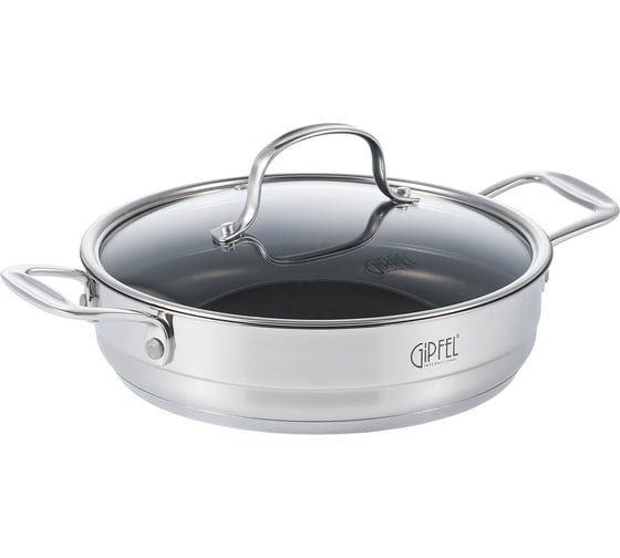 Сотейник GIPFEL GALA 24x6 см/2.5 л, с антипригарным покрытием Excalibur, со стеклянной крышкой, с индукционным капсульным дном, нержавеющая сталь 18/10, 0.7 мм/4 мм 1278