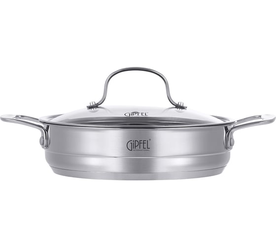 Сотейник GIPFEL GALA 24x6 см/2.5 л, с антипригарным покрытием Excalibur, со стеклянной крышкой, с индукционным капсульным дном, нержавеющая сталь 18/10, 0.7 мм/4 мм 1278