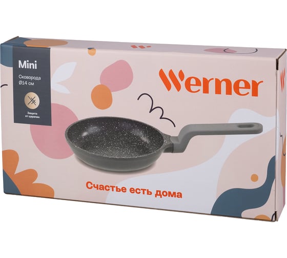 Сковорода WERNER MINI 14x2,95см из литого алюминия с бакелитовой ручкой с покрытием Soft Touch. Толщина стенок/дна: 1,5/3,0мм. Цвет: серый. 52192
