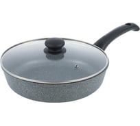 Сковорода WERNER LETIZIA 26,0x6,9 см со стеклянной крышкой из литого алюминия с антипригарным мраморным покрытием GMM DURASLATE и бакелитовой ручкой. Толщина дна/стенок: 5,0/2,5 мм. 51673