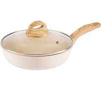 Сковорода WERNER LETIZIA 22,0x6,5 см со стеклянной крышкой из литого алюминия с антипригарным мраморным покрытием GMM DURASLATE и бакелитовой ручкой с покрытием Soft Touch. Цвет: бежевый. Толщина дна/стенок: 5,0/2,5 мм. 52200