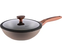 Сковорода WERNER-вок DONO 28,0x8,0 см/3,4 л с индукционным дном, с двухслойным мраморным антипригарным покрытием Pfluon, бакелитовая ручка с покрытием Soft Touch, крышка с силиконовым ободом. Материал: литой алюминий. Толщина стенок: 1,8 мм 51481