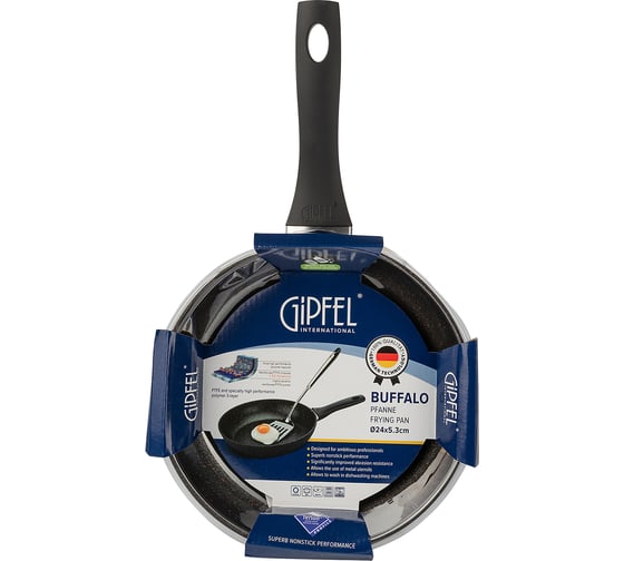 Сковорода GIPFEL BUFFALO 24x5.3 см, из кованого алюминия, с бакелитовой ручкой, с покрытием Soft-touch, с полным индукционным дном, 2.0/4.5 мм, черный 0110