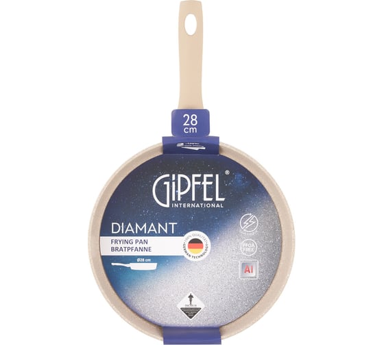 Сковорода GIPFEL DIAMANT 28x6 см, с индукционным дном, с бакелитовой ручкой, с покрытием Soft Touch, кованый алюминий, 4 мм 52039